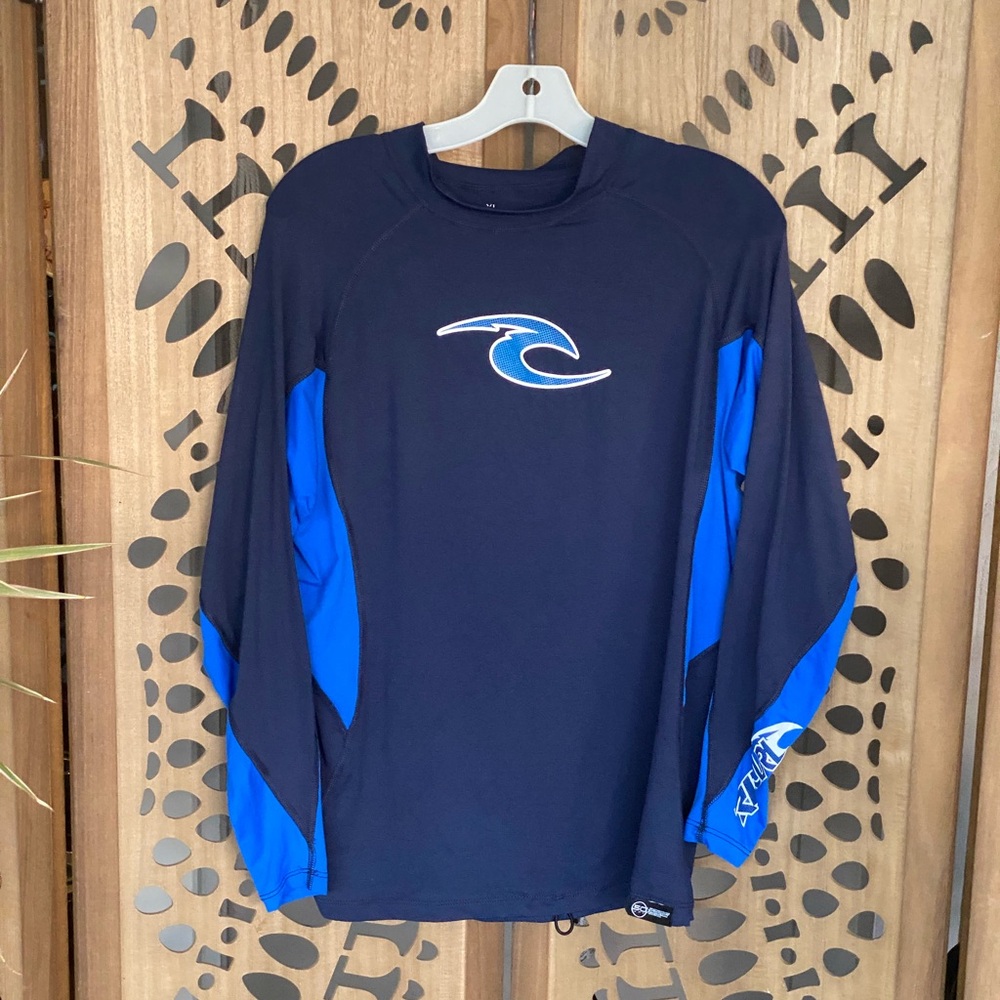 Rip Curl Men's Black and Blue Long Sleeve Rash Guard SPF50 Sz XL
